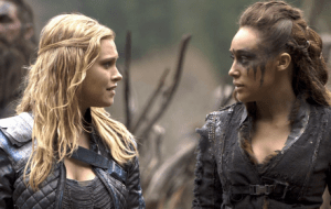 Clarke Griffin (left), from the space station, and Lexa, Grounder commander.